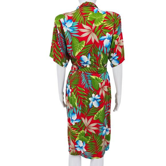 Vintage Hawaiian Midi Button Front Dress Red XS - Picture 2 of 7